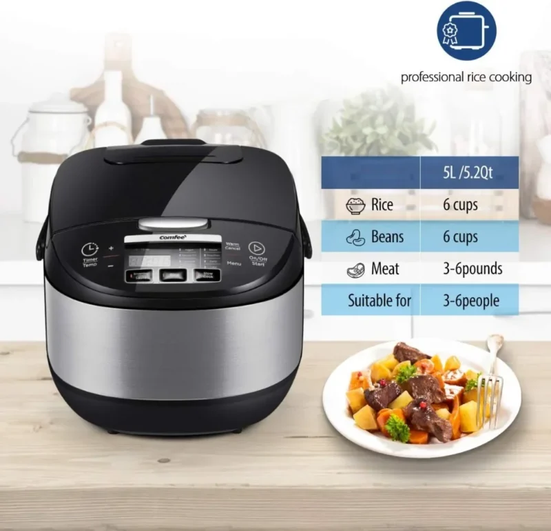COMFEE' Rice Cooker, Japanese Large Rice Cooker with Fuzzy Logic Technology, 11 Presets, 10 Cup Uncooked/20 Cup Cooked - Image 3