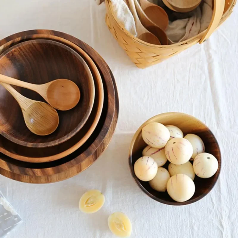 Good Grade Eco-Friendly Polishing Salad Bowl Japanese Practical Wooden Soup Bowl Kitchen Supplies - Image 3