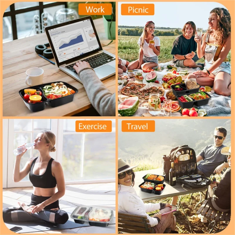 20Pcs Two Grid Lunch Box Disposable Portable Lunch Box Microwave Heating Tableware Stackable Plastic Food Storage Container - Image 6